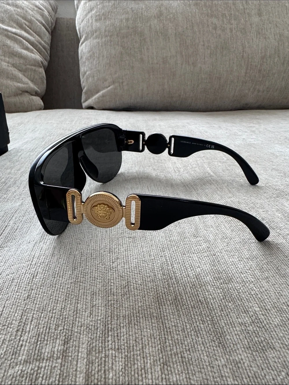Versace Black Shield Sunglasses with Gold Medusa Side Emblems BNIB UNISEX
